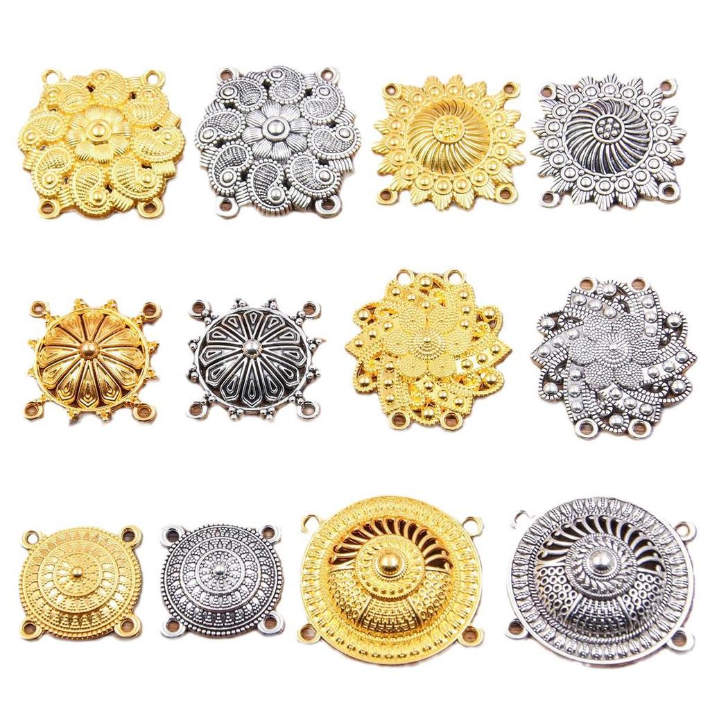 Connettore a Fiore Vuoto Retrò in 6 Stili e 2 Colori: Accessori per Gioielli Fai da Te in Lega di Zinco, Stile Etnico