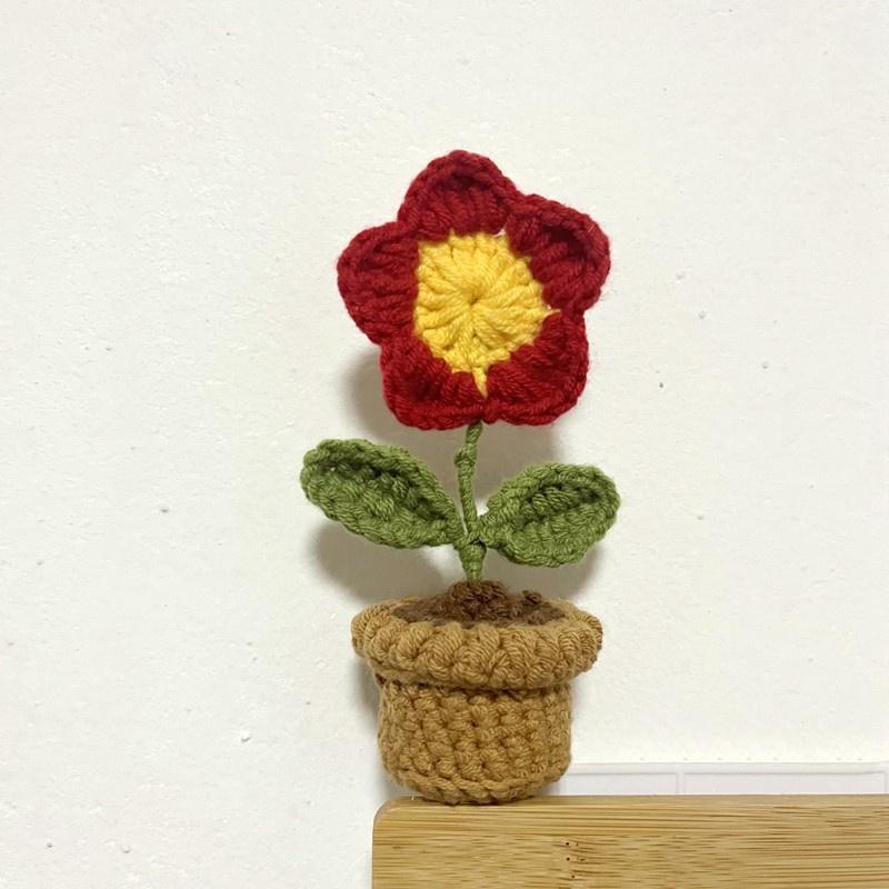 Potted Plant Handmade Crochet Artificial Knitting Flower Home Decor Diy