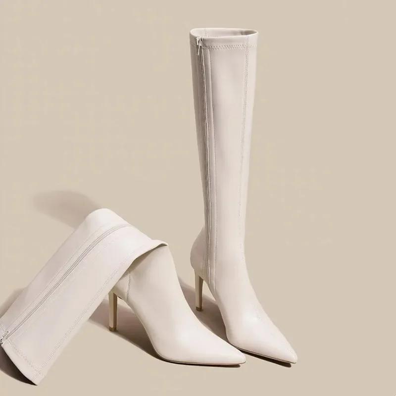 Women Knee High Chelsea Boots Sexy High Heels Shoes Winter New Elegant Pointed Toe Goth High Booties Party Mujer Pumps