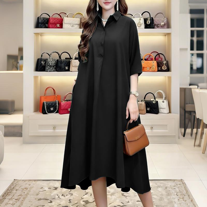 ZANZEA Women Casual Turn Down Collar 3/4 Sleeve Loose Dress