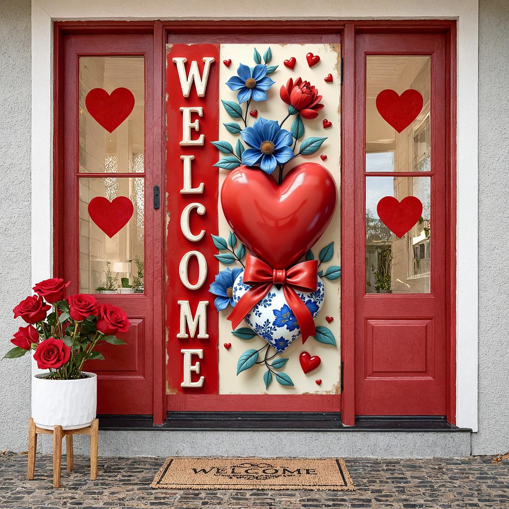Romantic Banner Pink Welcome Display Party Backdrop Rose Decoration Event Background For Valentine's Day Party Housewarming