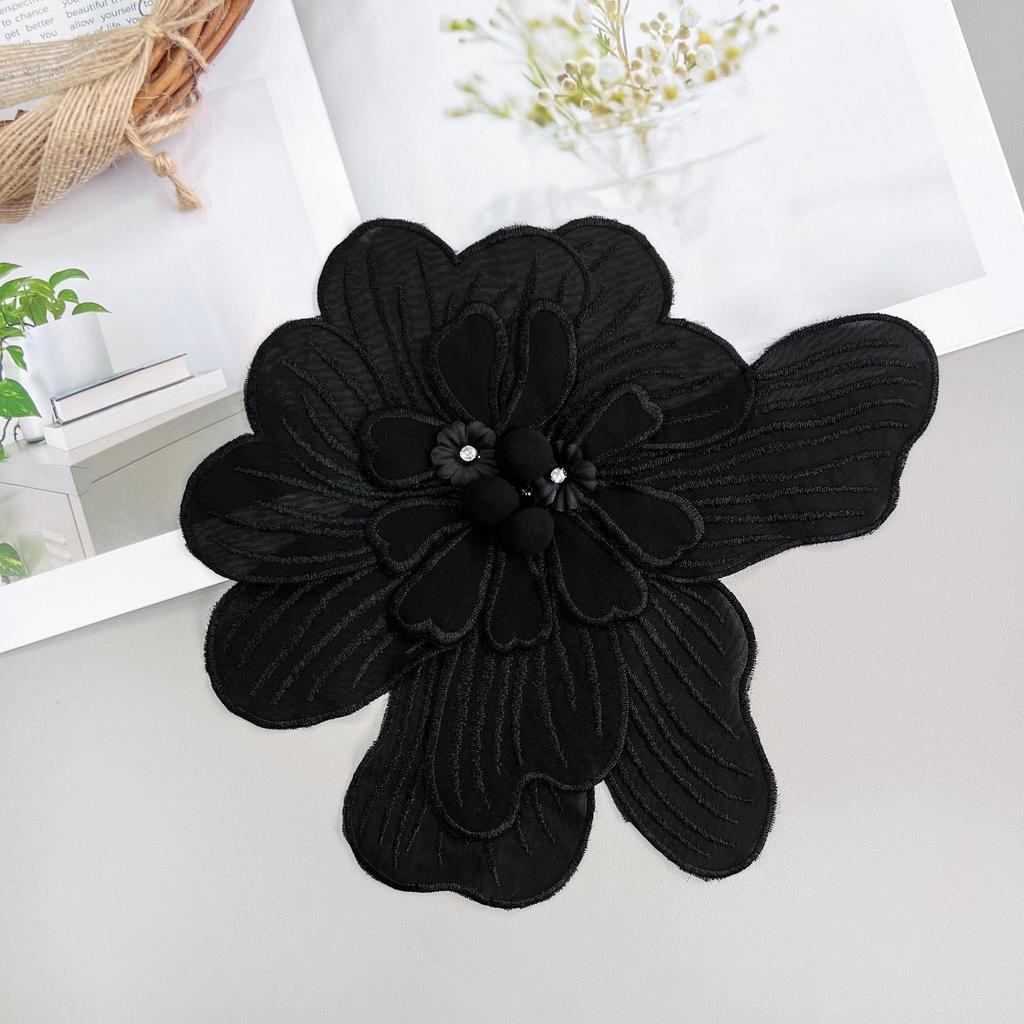 Black And White Organza Beads Multi-Layer Three-Dimensional Flower Decorative Clothing Dress Dress Applique Cloth Sticker Accessories