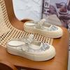 European Station Pearl Strap Baotou Half Tow Summer 2024 New Lace Mesh Breathable Flat Heel Casual Board Shoes