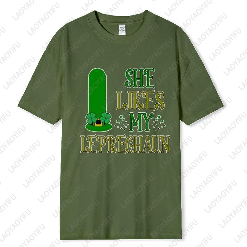Saint Patricks Day Couple Tee Fun Festival Graphic Simple Style Oneck Printed Unisex Cotton Tshirt Man Women Lovers Clothes