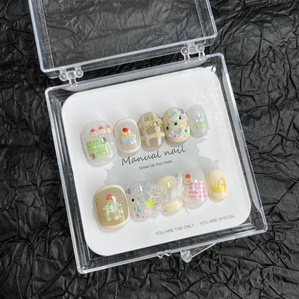 Christmas Collection: Cute Cartoon Girl Wearable Nail Stickers, Handmade & Removable