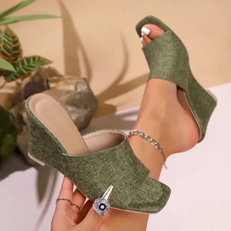 Fashion Internet Celebrity Wedge Sandals and Slippers for Women To Wear Outside 2025 Summer New Flip-flops Sexy High-heeled Sandals