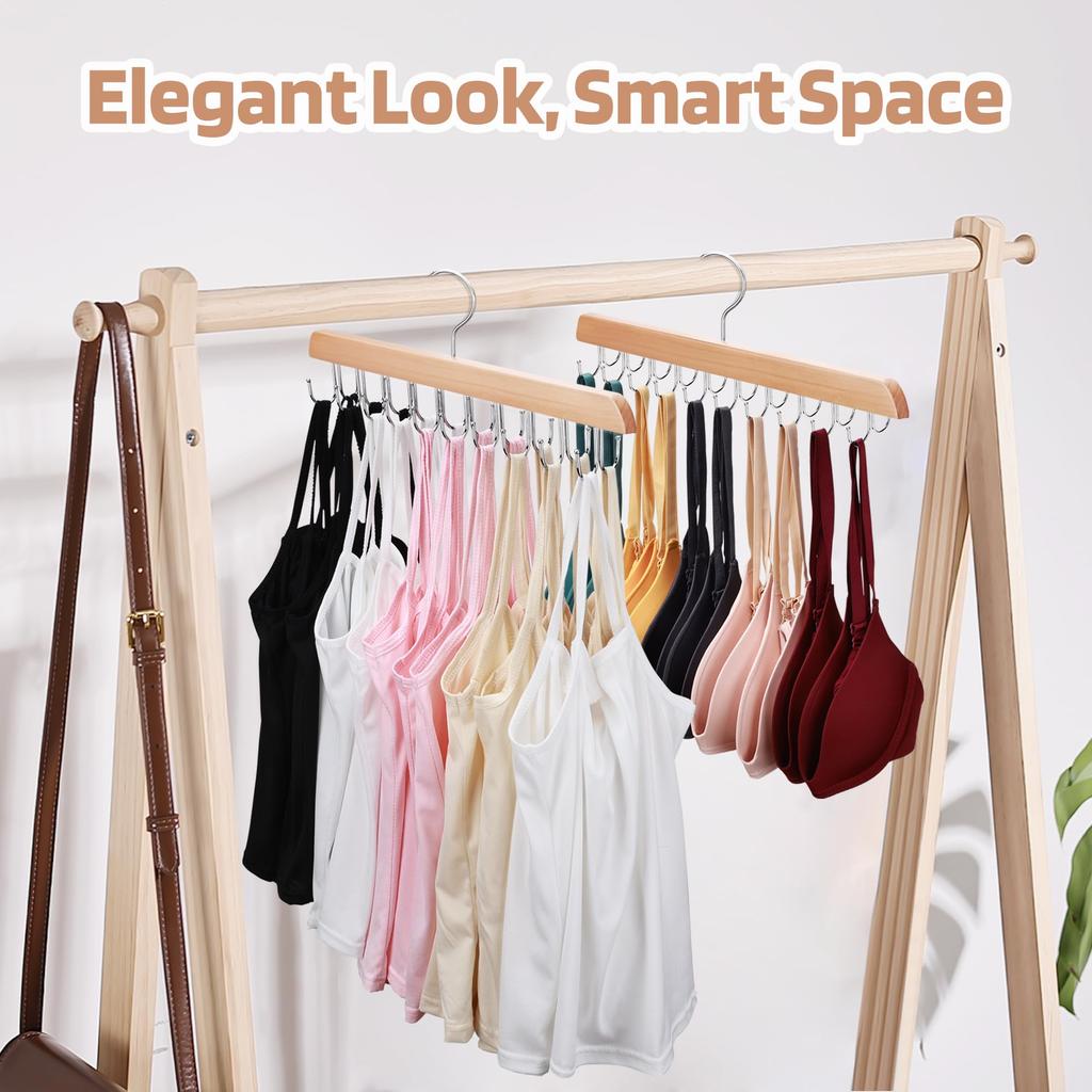 Storage Rack Holder Wooden Clothes Hanger with 20 Hooks Rotating Closet Organizer Space-Saving Hanger for Tank Tops Underwear
