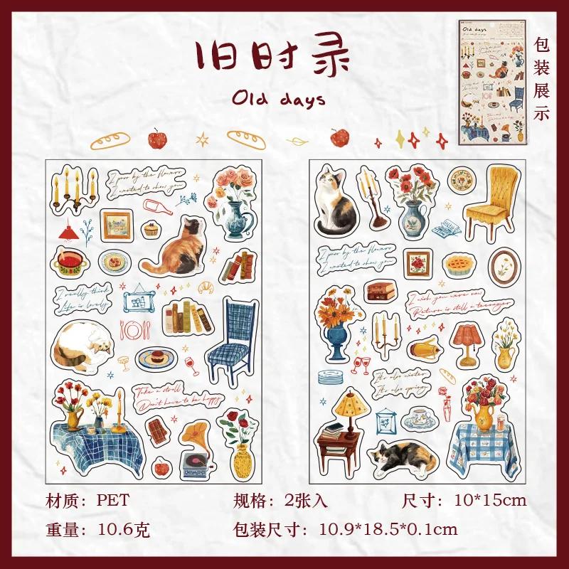 Cute Aesthetic Flower Cat Stickers For Scrapbooking INS Style Planner Decor DIY Junk Journaling Craft Supplies