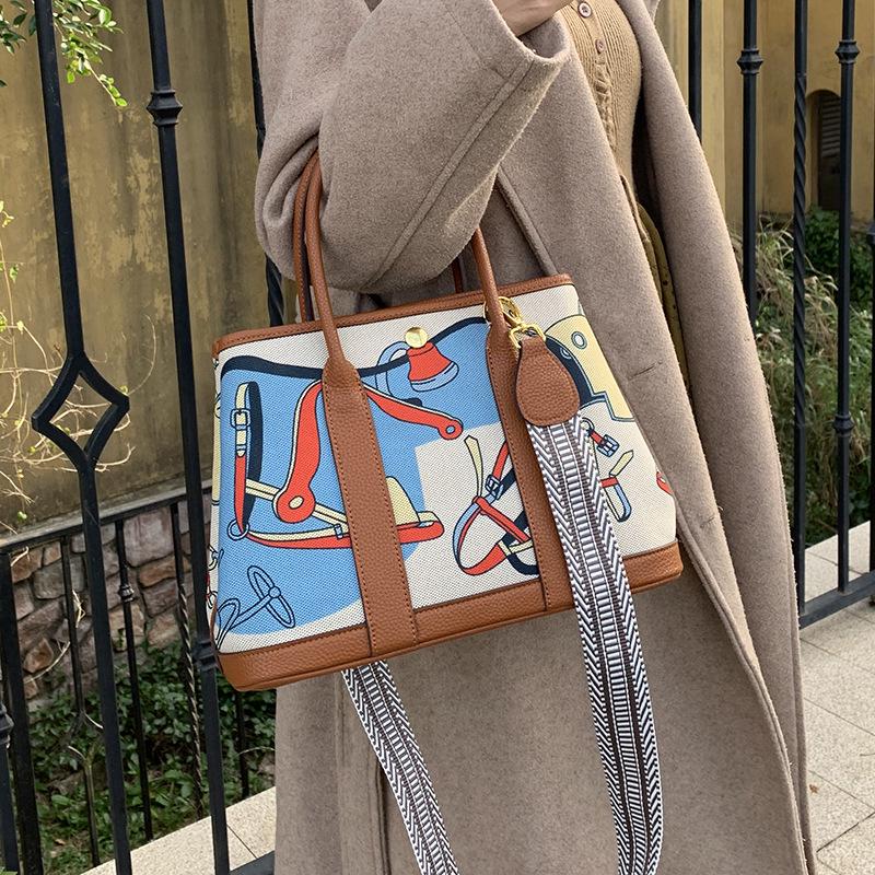 Klassische europäisch-amerikanische Graffiti Große Canvas-Tragetasche - Modische Handtasche mit gemaltem Design