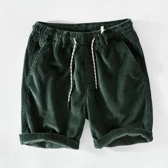 Sommershorts for menn Elastisk midje Justerbar snøring Uformelle shorts med lommer Ensfarge Corduroy strandshorts med brede ben
