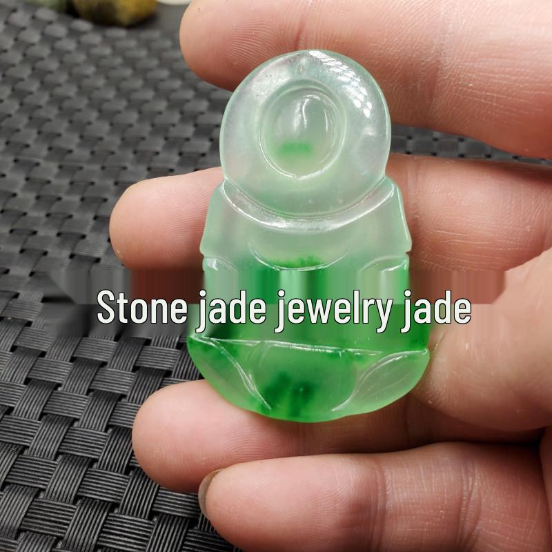 Jade Guanyin Buddha Pendant with Floating Flower Design
