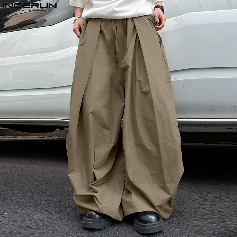 

INCERUN Men Zip-up Waist Flimsy Baggy Casual Long Pants Trousers 5XL хакі