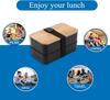 Black Double Layer Wood Grain Bento Box Microwave Safe Large Capacity Lunch Container with Thermal Bag