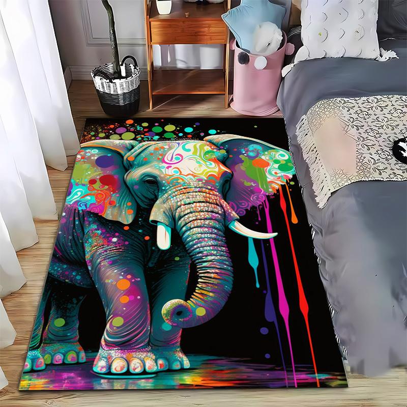 

Colorful Psychedelic Elephant with Abstract Patterns on Dark Background Wall Carpet Suitable for use as an anti-slip for room and bedroom sofas 40x60cm( 15x23in )