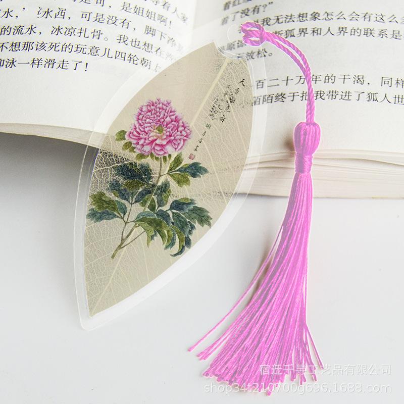 Transparent Bookmarks with Tassels Chinese Traditional Culture Plastic Bookmarks Student Teacher Stationery