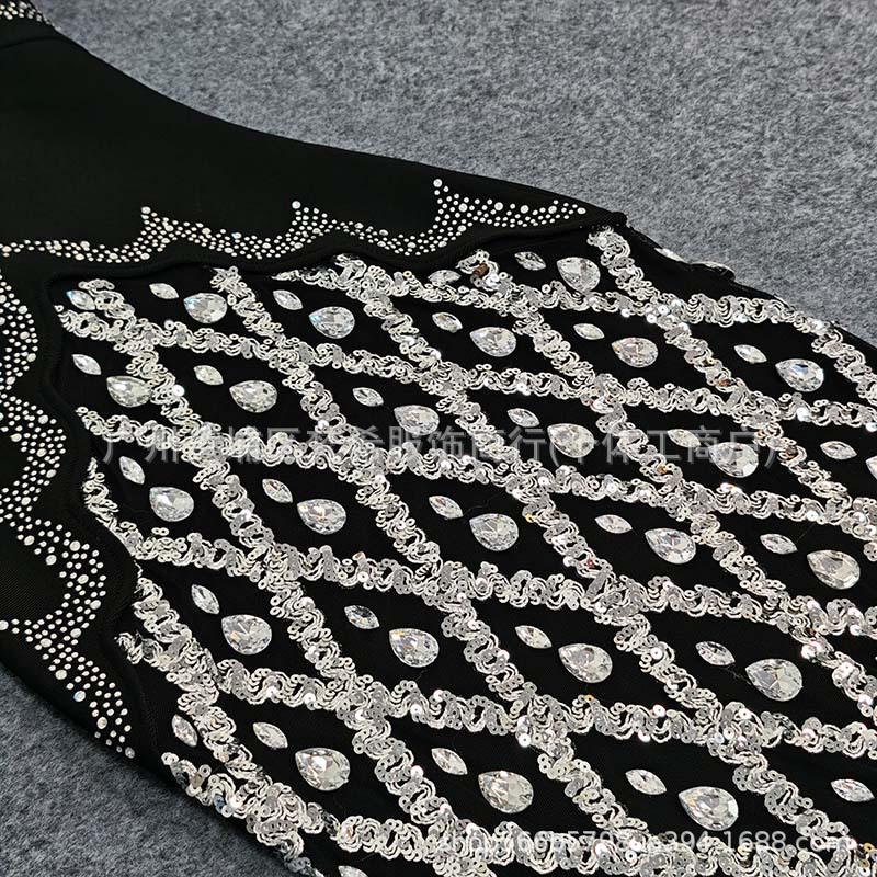 Luxurious Rhinestone Sequin Low-Cut Bandage Evening Gown for Women
