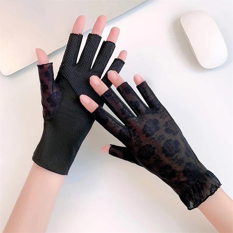Lace Mitten Half Finger Gloves Summer Breathable Sunscreen Anti-Uv Cycling Drive Non-Slip Thin Gloves