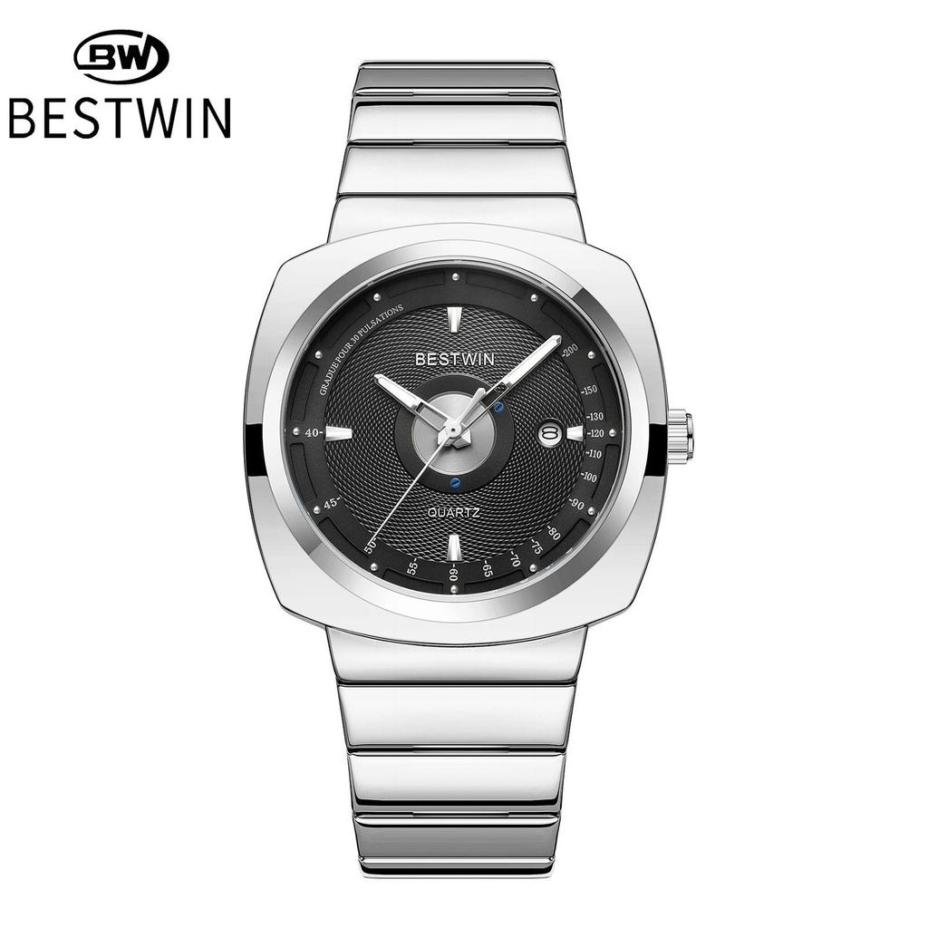 Men Square Quartz Wristwatch Stainless Steel Band Calendar Waterproof Business Male Gift Watch
