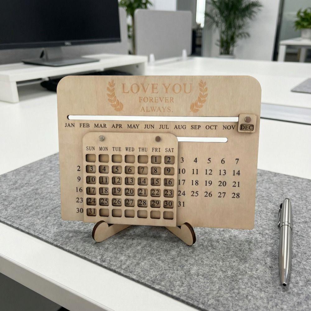 Handmade Wooden Sliding Calendar DIY Desktop Desk Calendar Eternal Calendar  Study Room