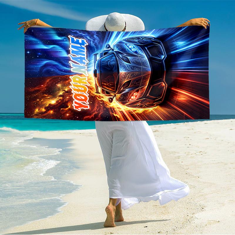 1PC Custom Name Through Flames" Beach Towel Highly Absorbent And Sand-Resistant Towel for Swimming, Pool, Yoga, And Travel Lightweight