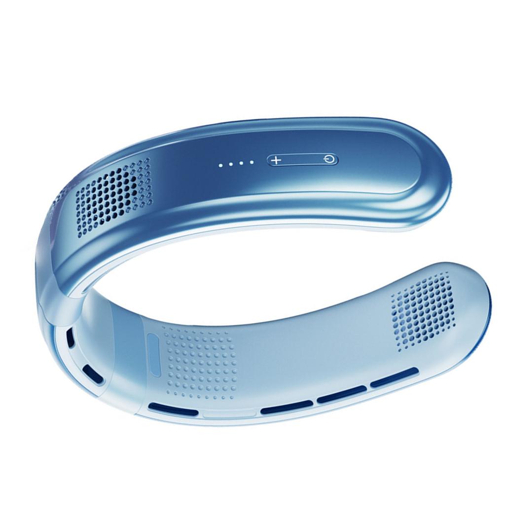 Neck Fan USB Rechargeable Quiet Five Core Ten Times Cold Wind Adjustable Neck Wearable Fan for Outdoor Blue