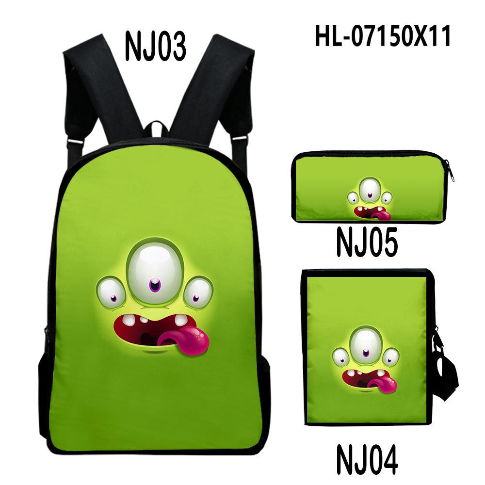 Novelty Classic Monster Face 3D Print 3pcs/Set pupil School Bags Laptop Daypack Backpack Inclined shoulder bag Pencil Case