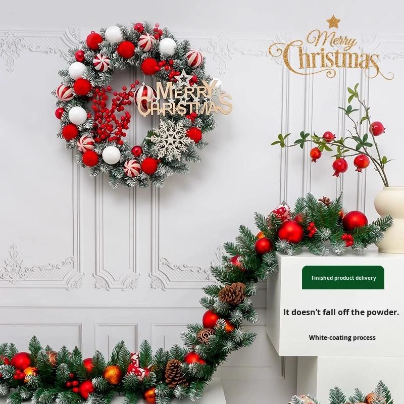 Factory Christmas Wreath Door Hanging Decorative Vine Snowfall for Mall Entrance Stair Handrail Pendant Bell Artificial Flower