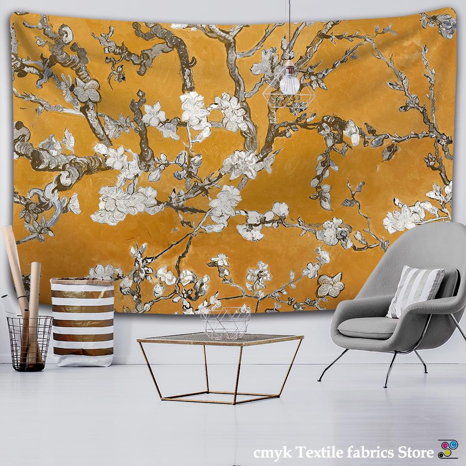 Van Gogh Oil Painting Almond Blossoms Tapestry Headboard Wall Art Bedspread Dorm Tapestry Home Decor
