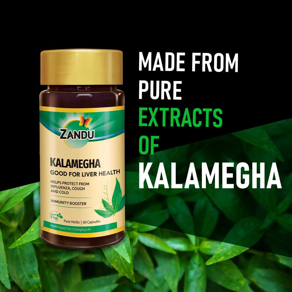 Zandu Kalamegha Ayurvedic Capsules for Liver Support, Immunity Boost, Cold & Cough Protection, Overall Health, 60 Capsules