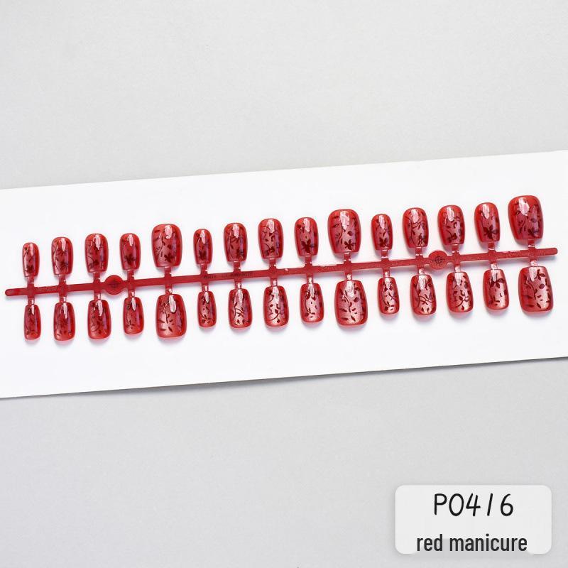 

New Year Collection: Festive Red Cat Eye Press-on Nails with Chinese Firework Design – 30 Pieces