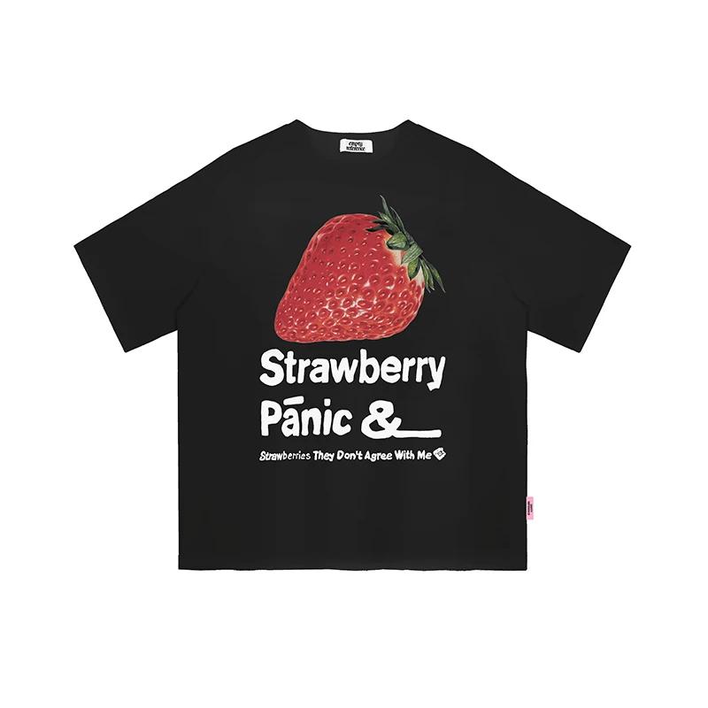 Vintage Strawberry Printed T Shirt High Quality Crew Neck Cotton Short Sleeve T-shirt Summer Men Women Tee Street Sports Tops