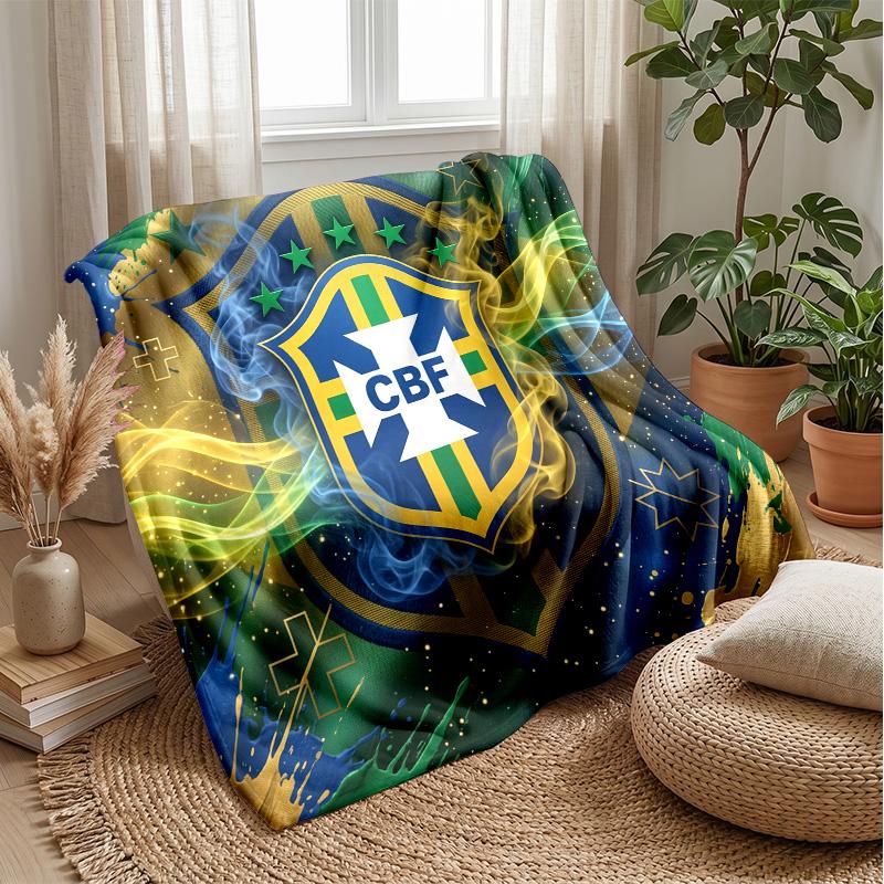 Brasilien Fotboll Tryckt Flanellfilt Hudvänlig Varm Dekorativ Pläd för Inomhus Soffa Säng Daglig Användning