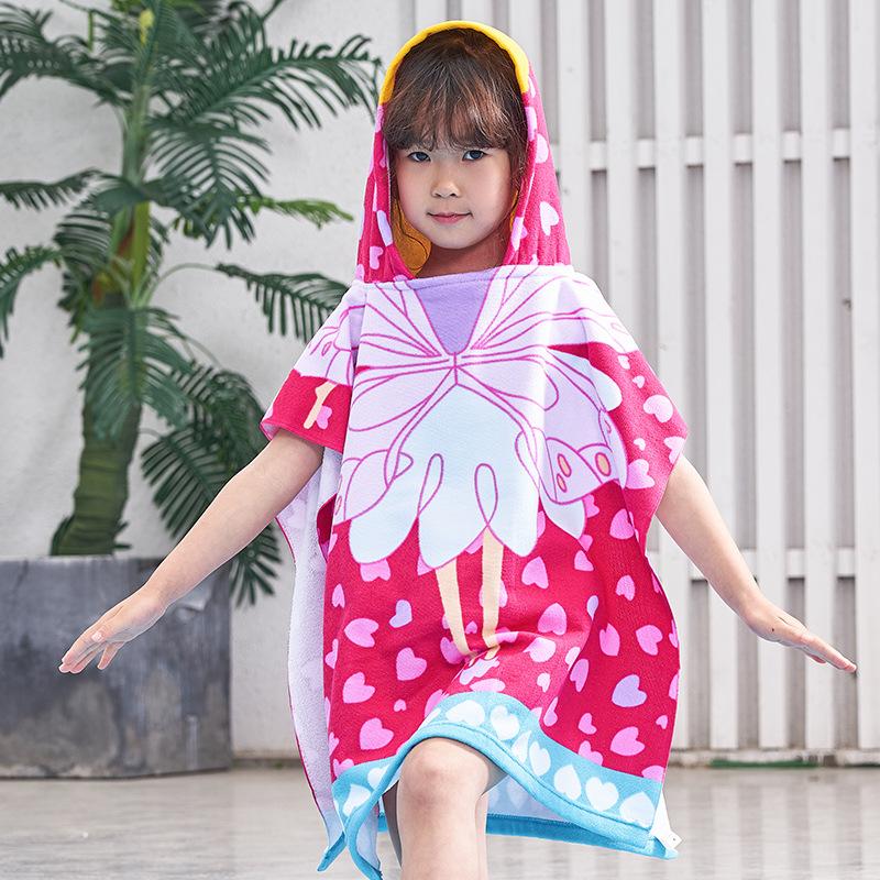 Large Cute Kids Hooded Bath Towel Cloak Cartoon Print Boys Girls Bathroom Beach Can Wear Super Absorbent Child Sunscreen Shawel