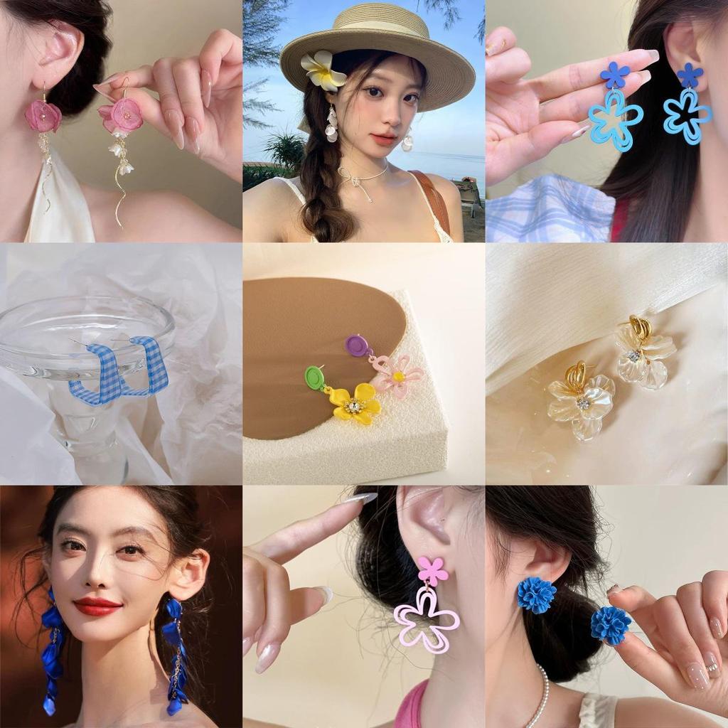 Colorful Bohemian Tassel Flower Stud Earrings - Exaggerated Summer Vacation Style