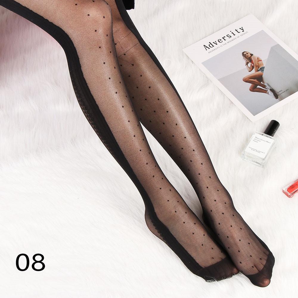 Sexy Women love Dot Embroidery Silk Stocking Thin Vintage Faux Tattoo Thigh Sheer Pantyhose Female Elastic Hosiery girls Tights