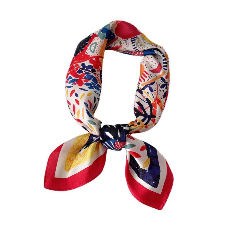 New silk scarf small square scarf 71cm color graffiti scarf autumn and winter thin neck scarf summer air conditioner small shawl
