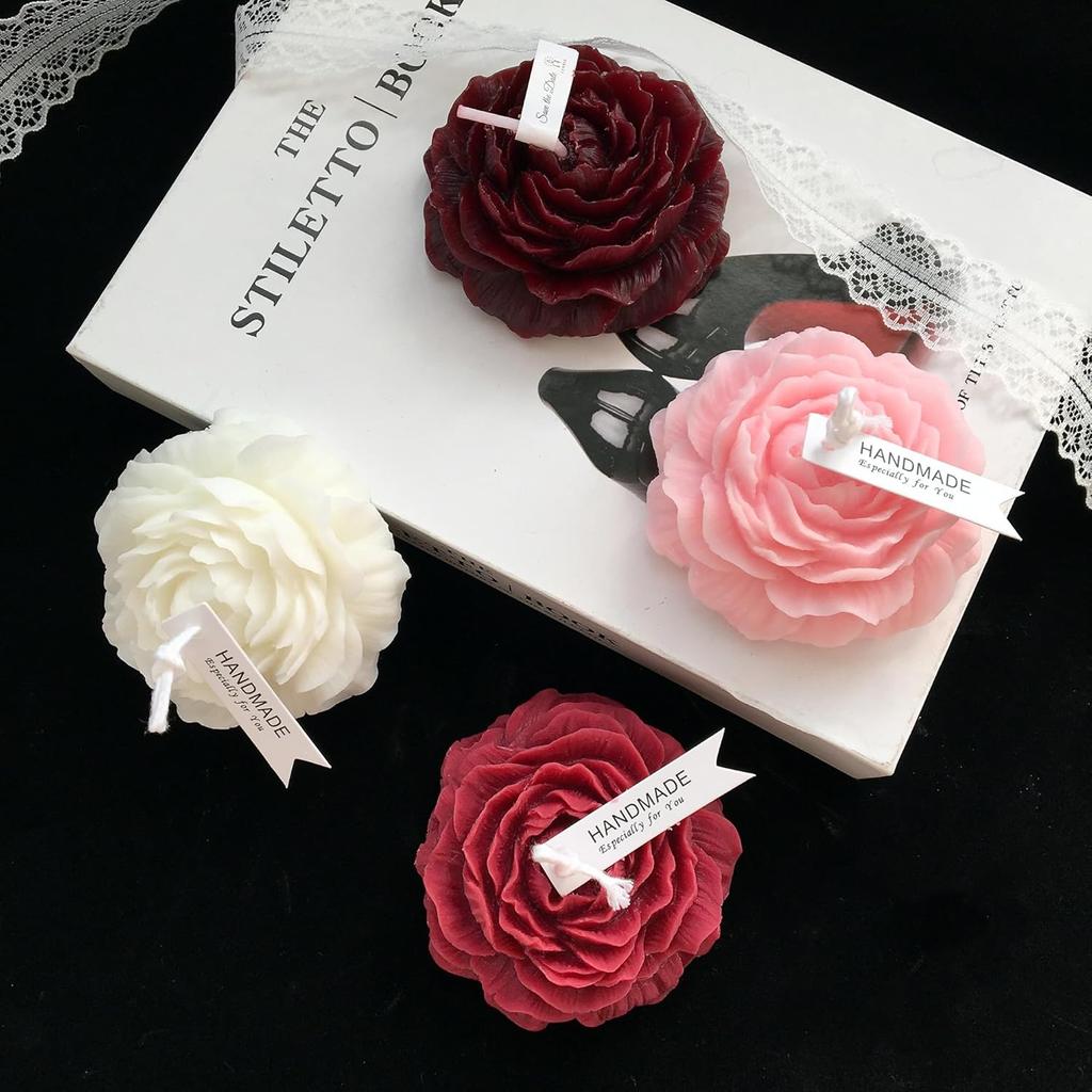 118.4°F 4 Pcs Low Temperature Candles Wine Red Red Pink White Peony Flower Shaped Scented Candles Adult Low Heat Body Safe Candles Wax Play for