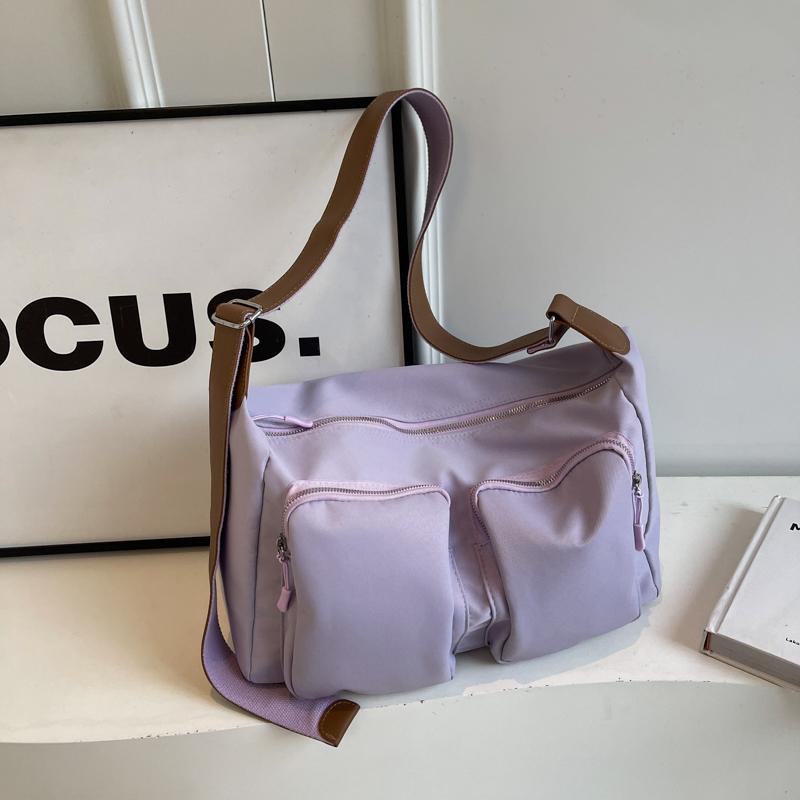 Women Multiple Pockets Shoulder Bag Solid Color Nylon Totes Vintage Large Capacity Ladies Leisure Handbags Designer Shopping Bag