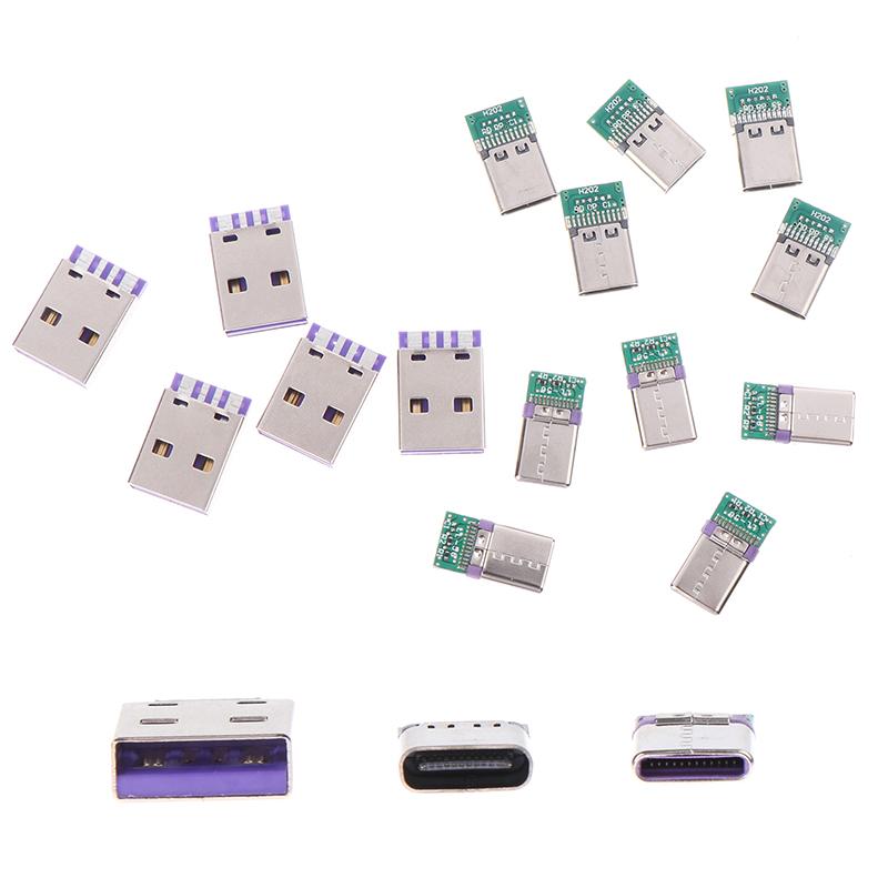 5 ცალი USB 3.1 ტიპის C კონექტორი შედუღების მავთულით და კაბელით, მხარს უჭერს PCB დაფას