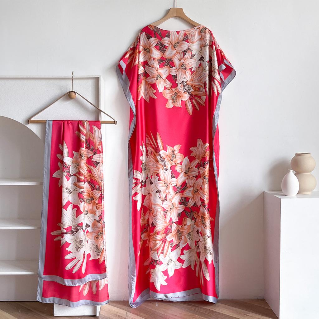 Simulation Silk Dress Women'S Printed Dress Temperament Versatile Women'S Large Size Robe