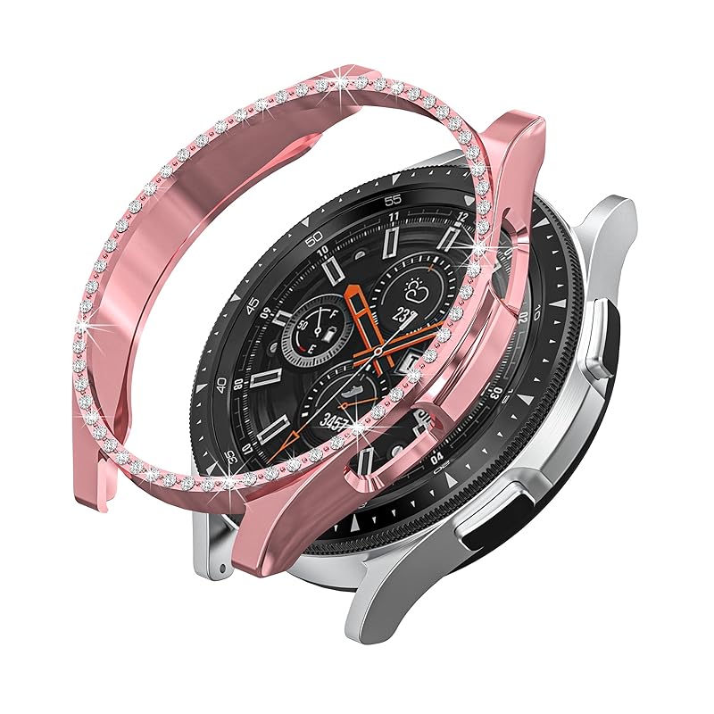 2 PCS Compatible for Samsung Galaxy Watch 4 Classic 42mm Case for Women, Hard PC Edge Bumper Case Bling Crystal Diamond Rhinestones Frame Protective