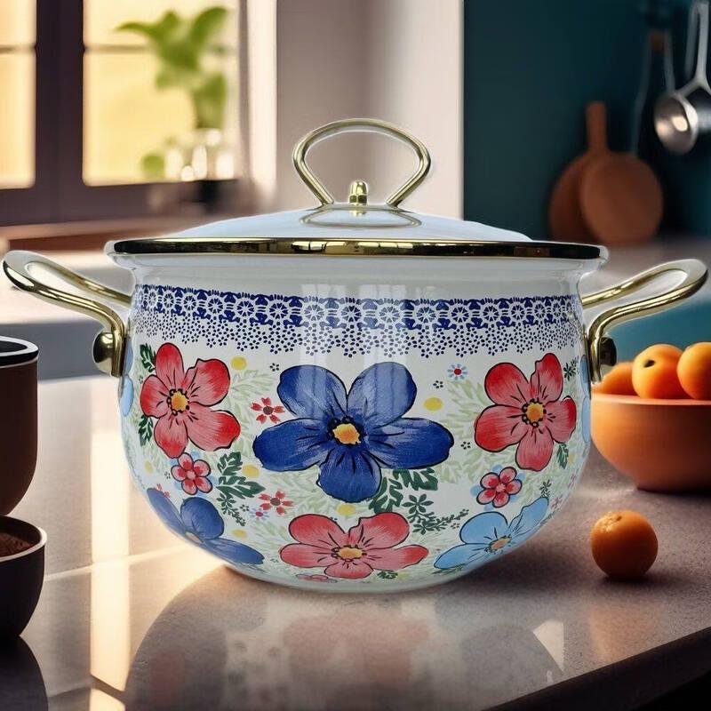 

LIEI Summer Floral Enamel Soup Pot