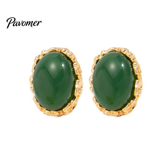Täglicher Schmuck in Goldton 1 Paar Vintage Ovale Ohrstecker für Damen, Retro Statement Elegante Harz-Edelstein-Ohrringe, Rahmen Klobiger Stein