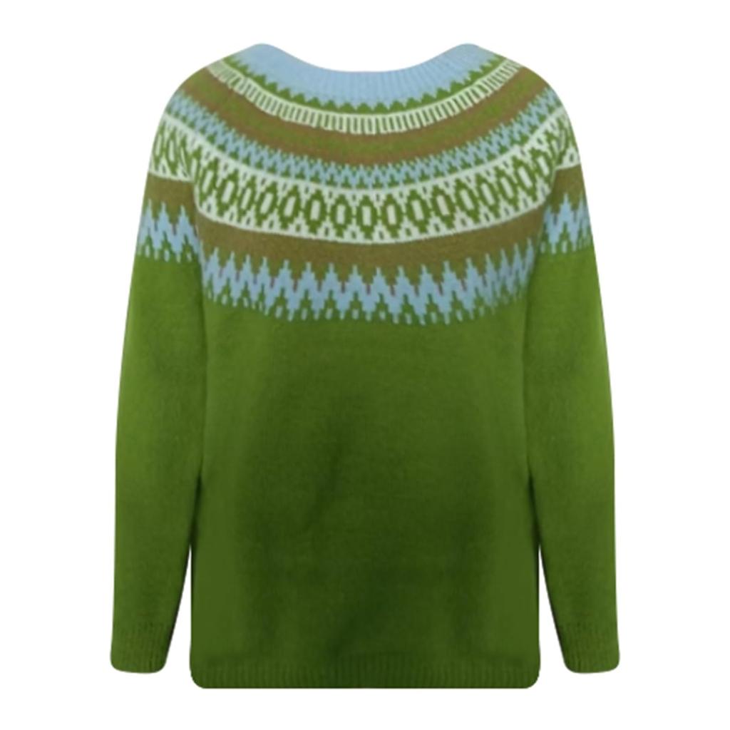 Damesweater, Rund hals, Løs pullover, Langermet strikket genser