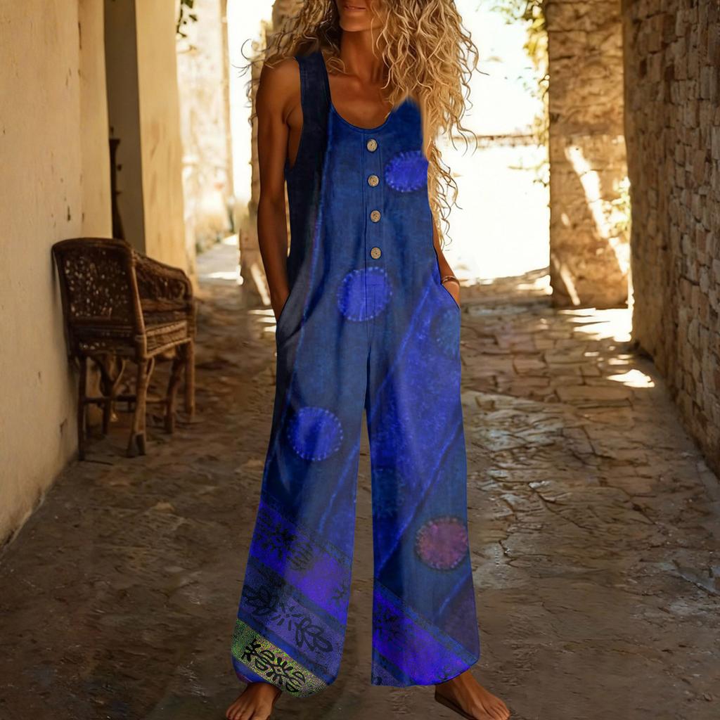 Casual Sleeveless Loose-fitting Jumpsuit With Pockets And Adjustable Straps For Women (long Length).