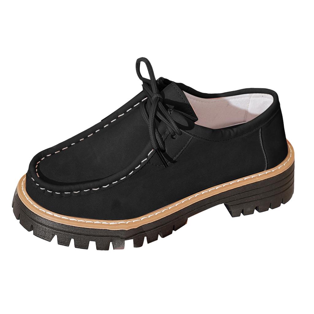 Thick Soled Lace Up Women's Loafers Fashionable And Casual Suede Low Top Round Toe Casual Shoes Casual Business Shoes for Women