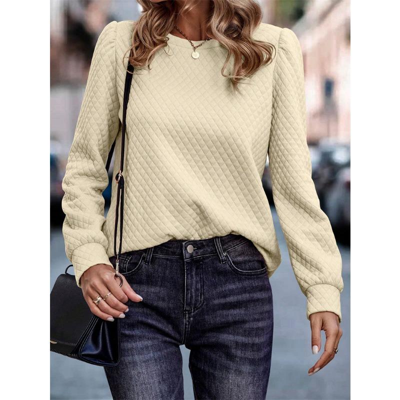 Felpa da donna autunno e inverno girocollo tinta unita scozzese temperamento elegante felpa casual a maniche lunghe