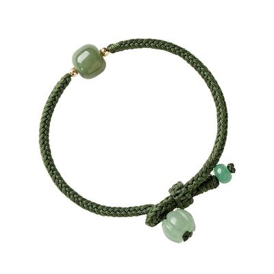 Round/Chinese Character Natural Hetian Jade Lucky Charm Woven Braided Bracelets For Women Girls Fine Jewelry