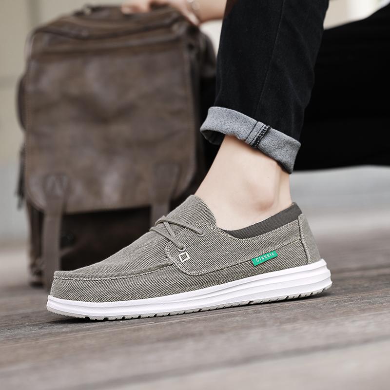 Herren Outdoor Canvas Schuhe Graue Sneaker Fahrschuhe Lässige Khaki Schuhe mit breiter Spitze für Weiter Übergröße