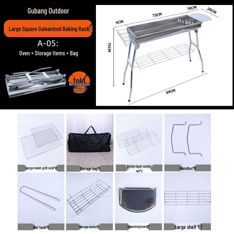 Large Portable Stainless Steel Charcoal BBQ Grill for Outdoor Picnics and Home Use